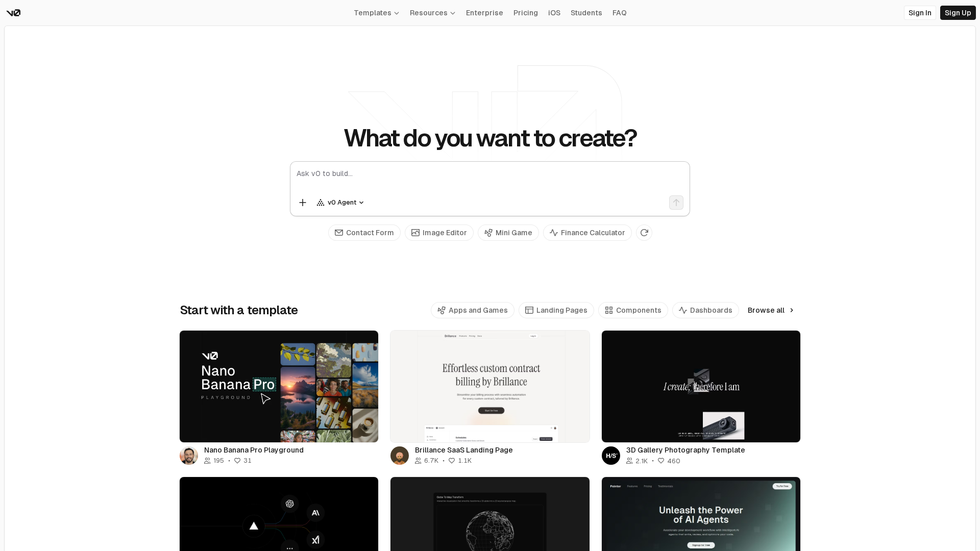 v0 (v0 by Vercel) Screenshot